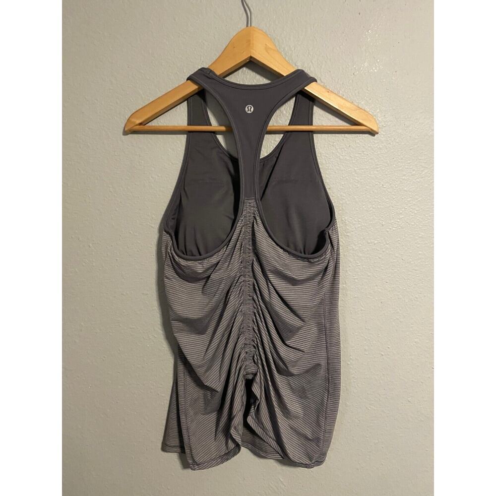 Lululemon Ruche of Adrenaline Womens Tank Top Size 12 Gray Striped Racerback - Picture 2 of 6